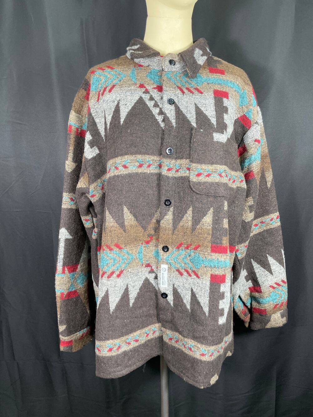 Southwestern Saddle Blanket Coat Brown and Multicolored Aztec Jacket Button Up